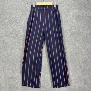 Divided By H&M Pants Womens Size 0‎ Blue red Striped Elastic Waist Pockets